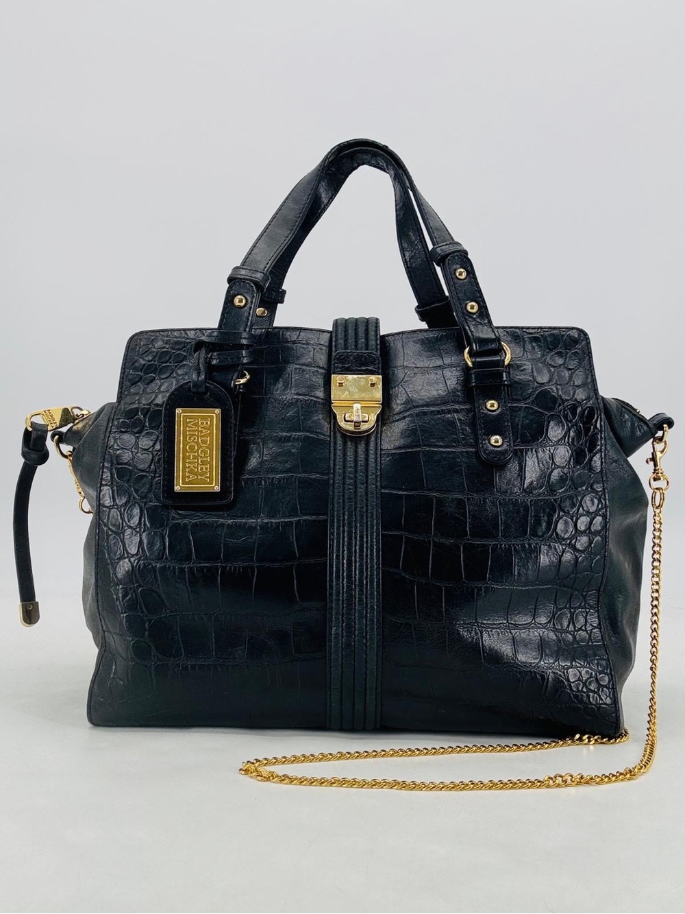Badgley Mischka Vintage Y2K Minimalist Leather Croc Embossed Satchel Crossbody